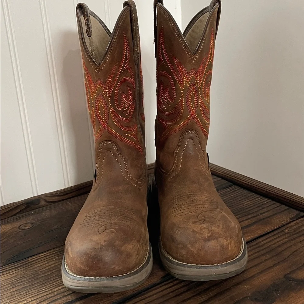 Ariat Anthem Boys Brown Leather Western composite toe Work Boots like new!